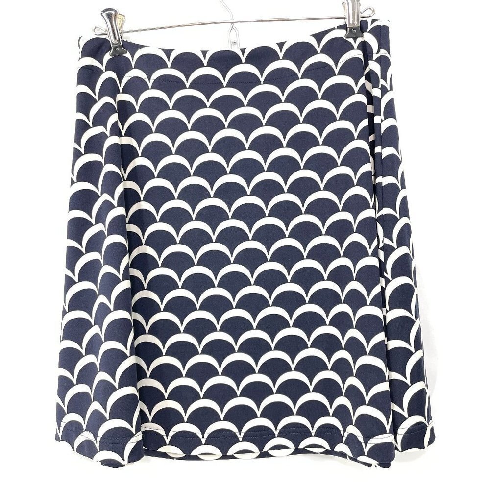 Julie Brown Skirt‎ Size 10 Abstract Print Navy White A-Line Knee-Length